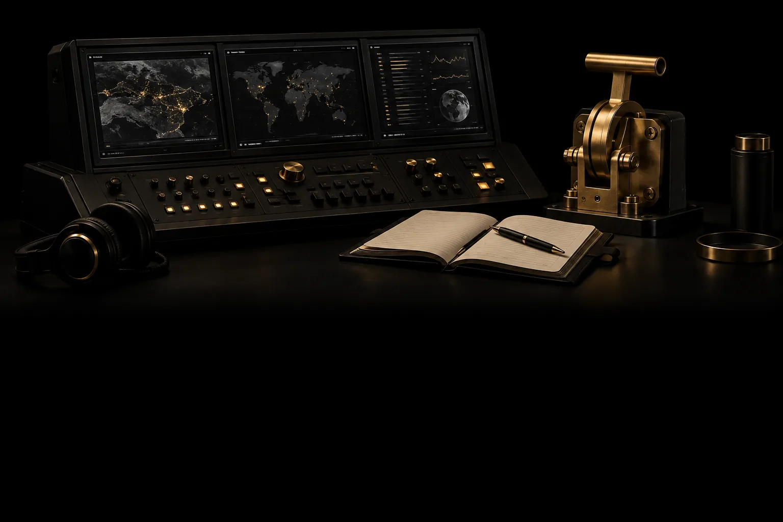Security investigation desk with screens and records